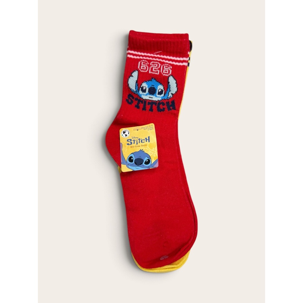 Disney Lilo & Stitch Experiment 626 Scrump Mid-Crew Socks 2 Pair Pack Red Yellow